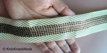 Indian Lace Beige Trim Stripes Embroidered Lace Trim 38mm Wide, Trimming, Decorative Ribbon
